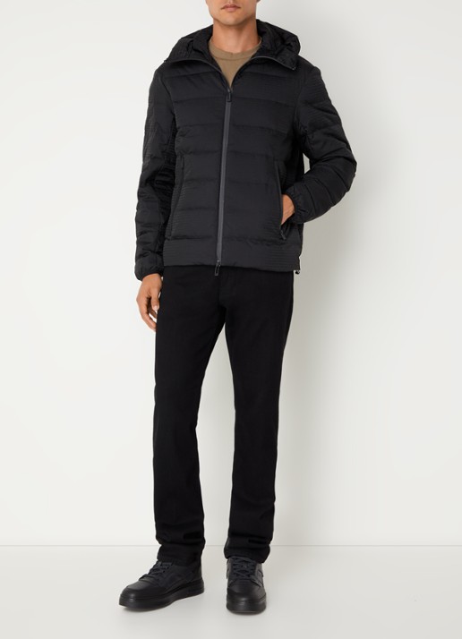 Armani Puffer jack met donsvulling en logoprint - voorkant 2 zwart
