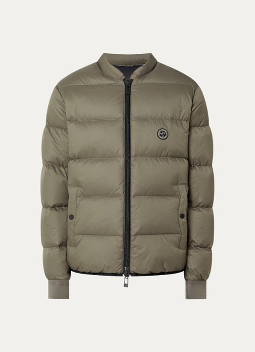 Armani Puffer jack met donsvulling en steekzakken - voorkant donkerbeige