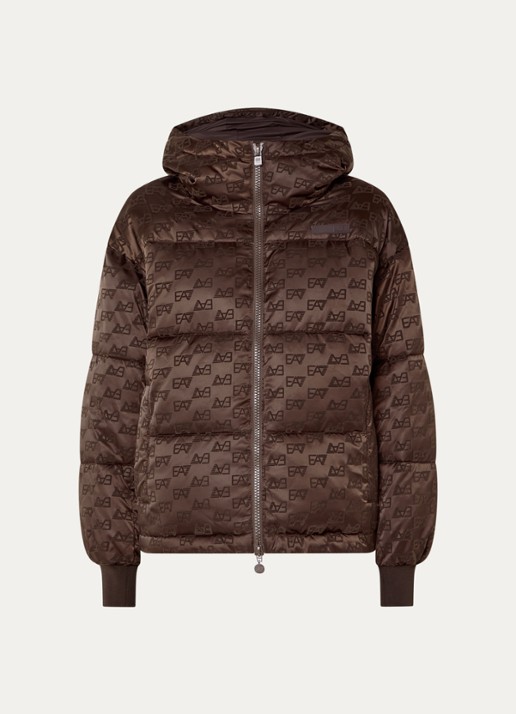 Armani Puffer jack met logoprint en steekzakken - voorkant 3 donkerbruin