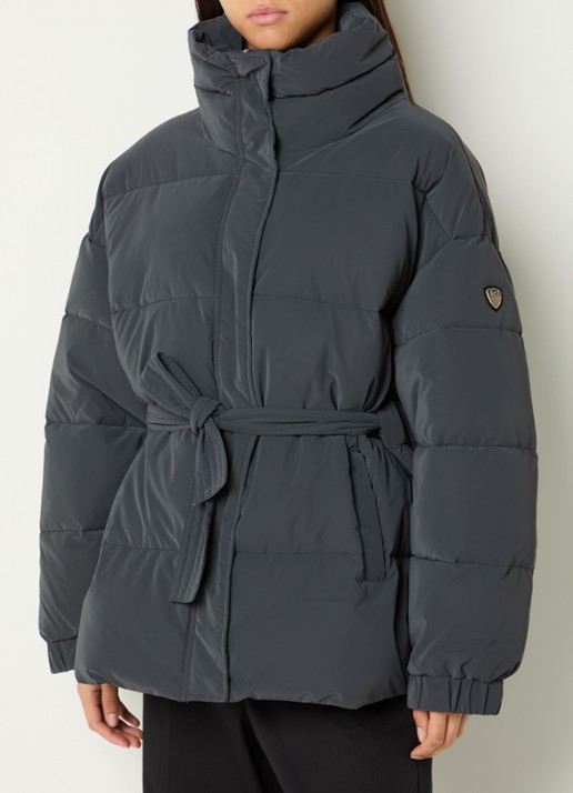 Armani Puffer jack met strikceintuur en logo