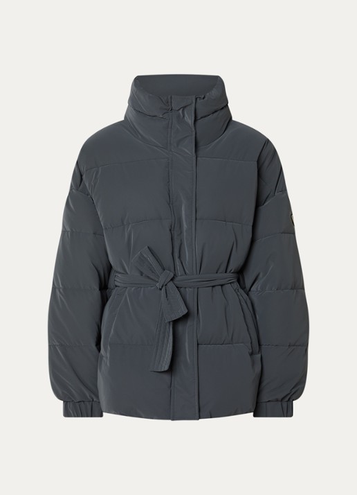 Armani Puffer jack met strikceintuur en logo - voorkant antraciet