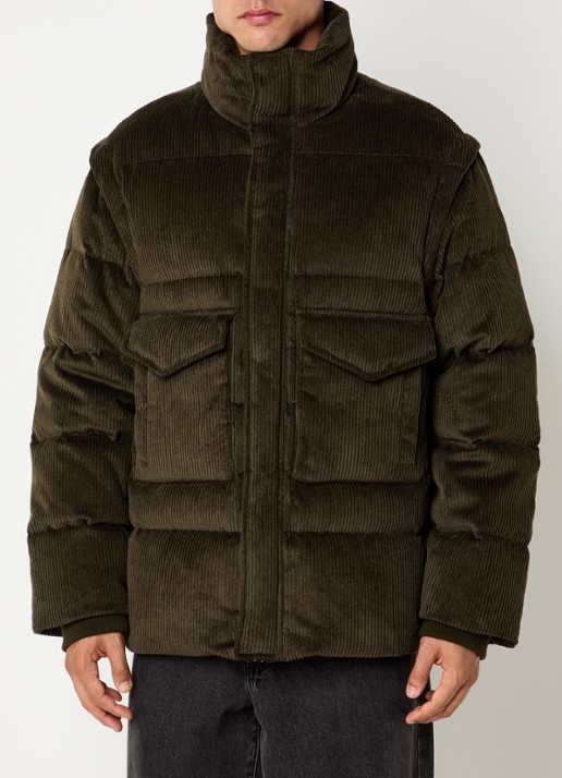 Armani Puffer jack van corduroy met afneembare mouwen - detail 5 bronsgroen