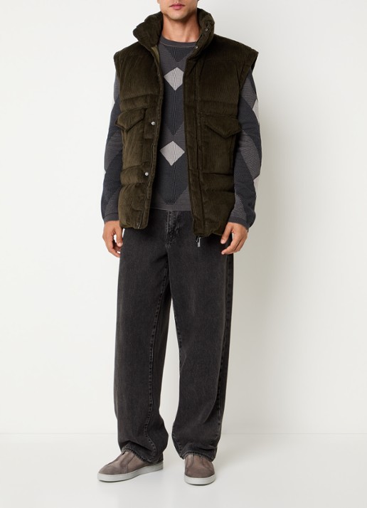 Armani Puffer jack van corduroy met afneembare mouwen - voorkant 2 bronsgroen