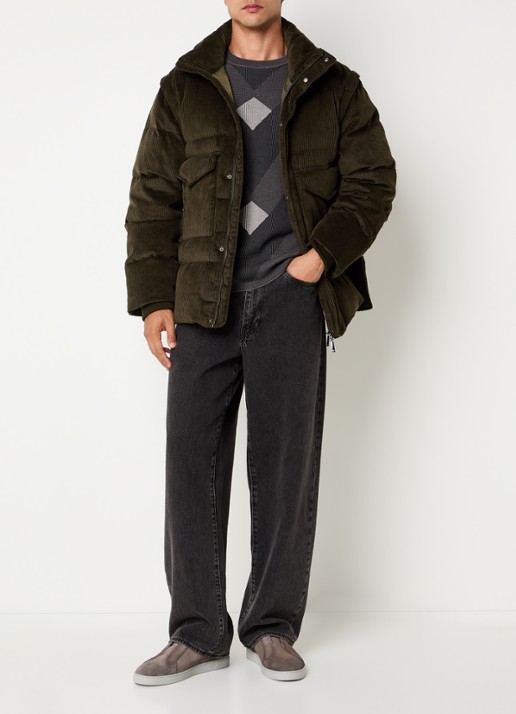 Armani Puffer jack van corduroy met afneembare mouwen - voorkant 3 bronsgroen