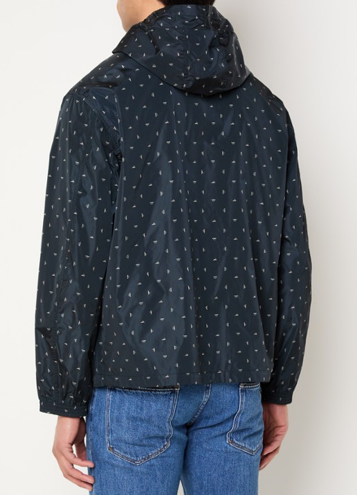 Armani Regenjas met logoprint en capuchon - achterkant 3 donkerblauw