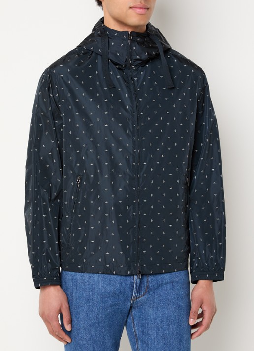 Armani Regenjas met logoprint en capuchon