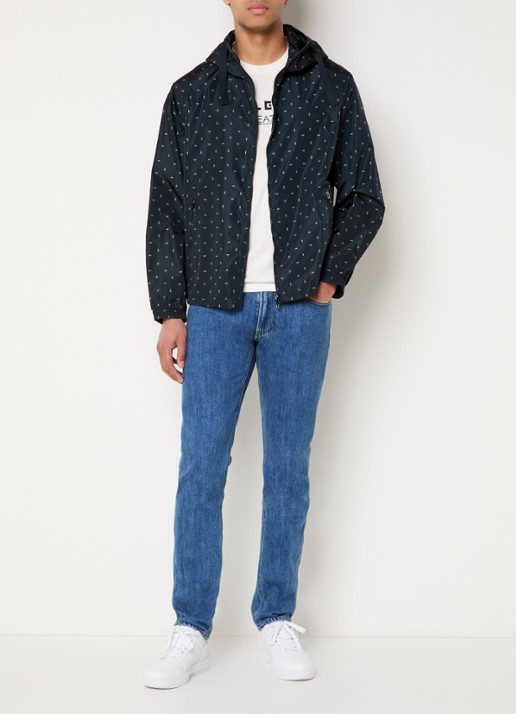 Armani Regenjas met logoprint en capuchon - voorkant 2 donkerblauw