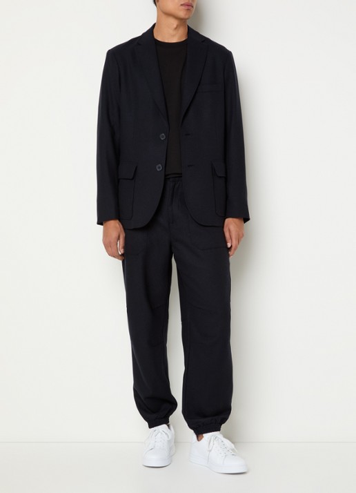 Armani Regular fit colbert in scheerwolblend met klepzakken - voorkant 3 donkerblauw
