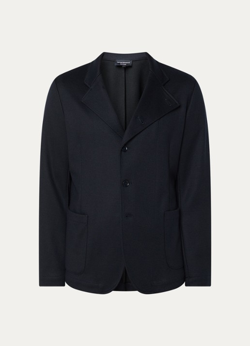 Armani Regular fit colbert in wolblend met opgestikte zakken - voorkant donkerblauw
