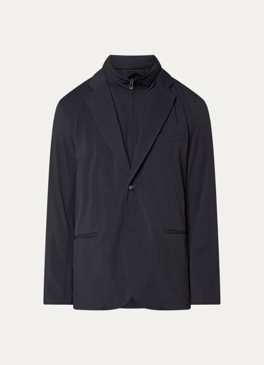 Armani Regular fit colbert met uitneembare voering en opgbergbare capuchon - voorkant donkerblauw