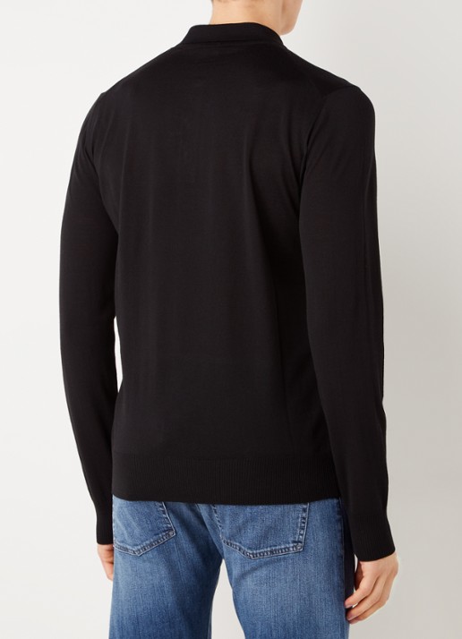 Armani Regular fit fijngebreide polo van scheerwol - achterkant 4 zwart