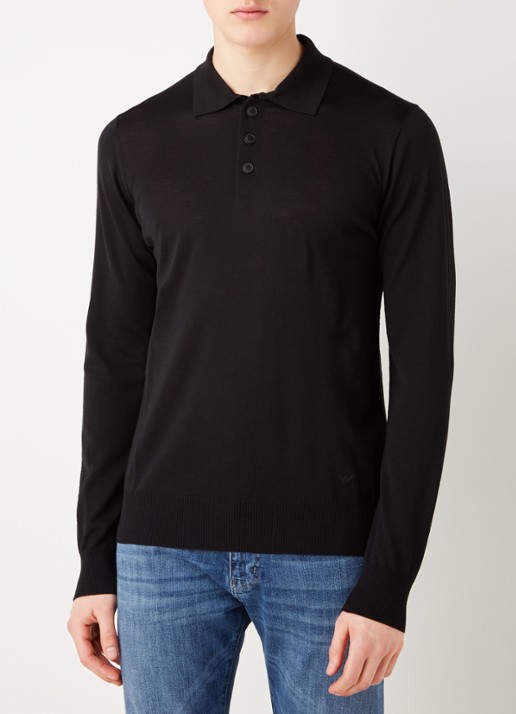 Armani Regular fit fijngebreide polo van scheerwol