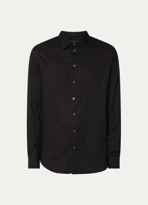 Armani Regular fit overhemd met flockprint - voorkant 2 zwart