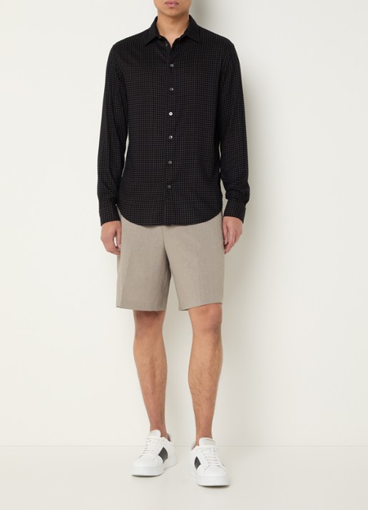 Armani Regular fit overhemd met flockprint - voorkant 3 zwart