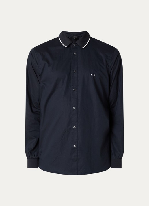 Armani Regular fit overhemd met logoborduring - voorkant 3 donkerblauw