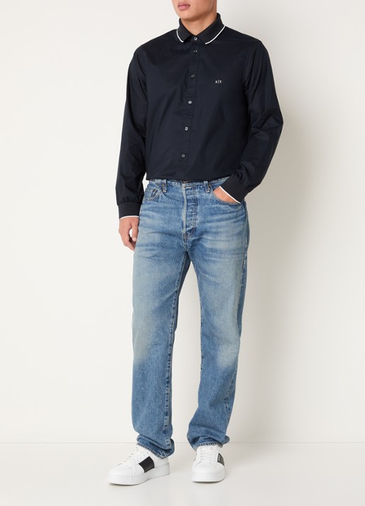 Armani Regular fit overhemd met logoborduring - voorkant 4 donkerblauw