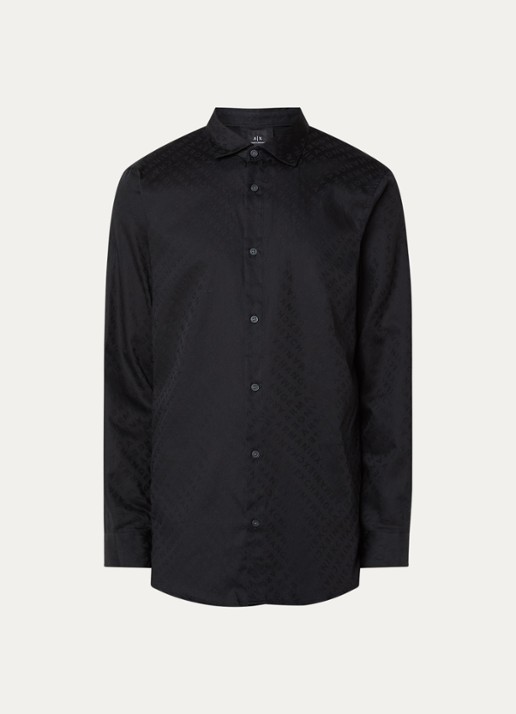 Armani Regular fit overhemd met logoprint  - voorkant 2 zwart