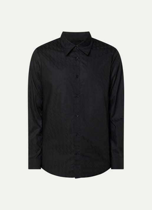 Armani Regular fit overhemd met logoprint - voorkant 3 zwart