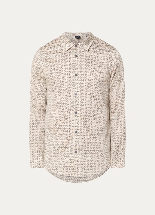 Armani Regular fit overhemd met logoprint - voorkant 3 donkerbeige