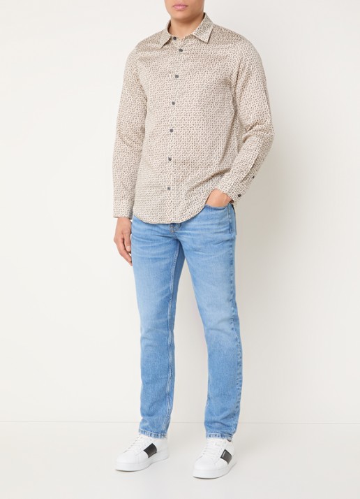 Armani Regular fit overhemd met logoprint - voorkant 4 donkerbeige