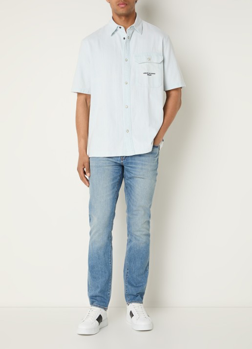 Armani Regular fit overhemd met streepprint en borstzak - voorkant 4 lichtblauw