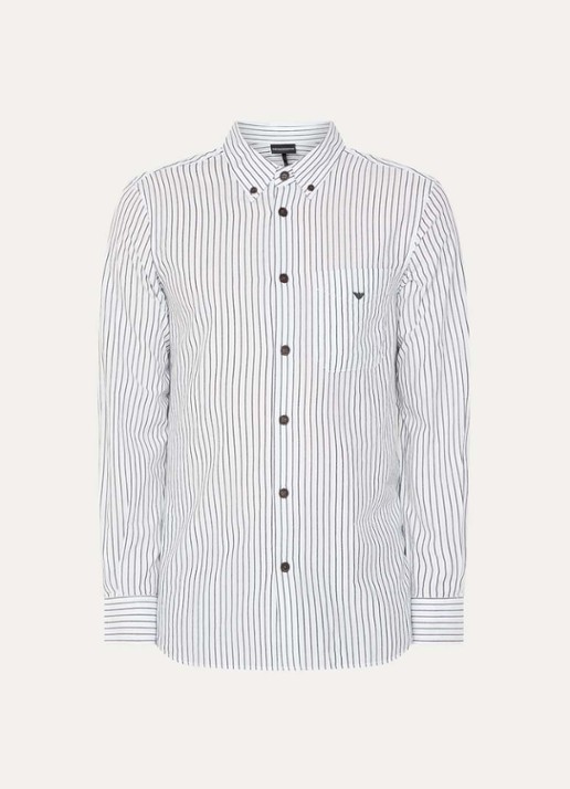 Armani Regular fit overhemd met streepprint en logo - voorkant 3 lichtblauw