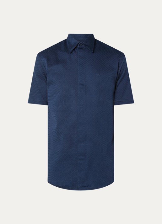 Armani Regular fit overhemd met structuur - voorkant donkerblauw