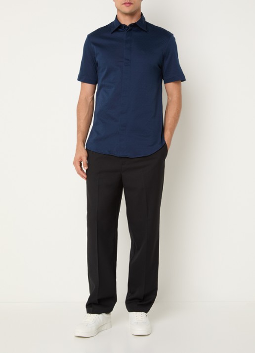Armani Regular fit overhemd met structuur - voorkant 2 donkerblauw