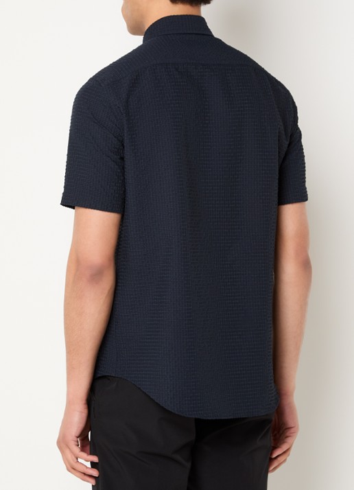Armani Regular fit overhemd met structuur - achterkant 2 donkerblauw