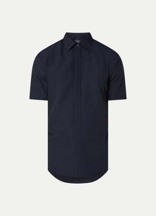 Armani Regular fit overhemd met structuur - voorkant 3 donkerblauw