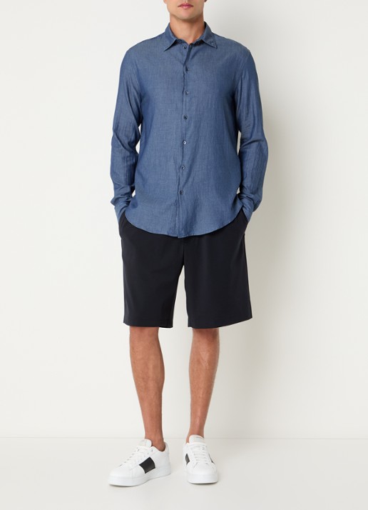 Armani Regular fit overhemd van chambray - voorkant 2 indigo