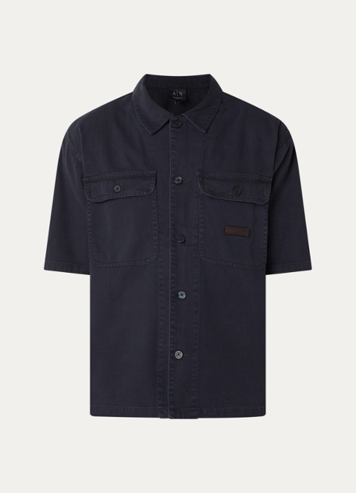 Armani Regular fit overhemd van denim met borstzak - voorkant 2 donkerblauw