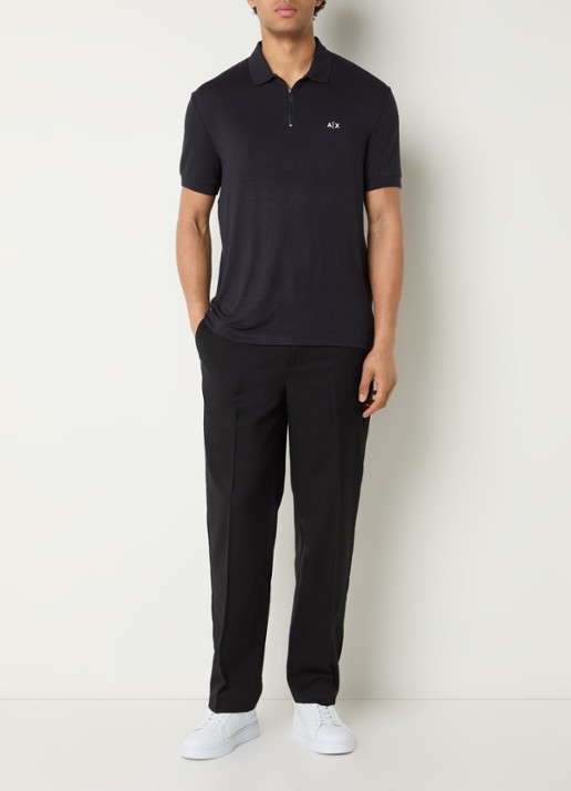 Armani Regular fit polo met halve rits - voorkant 2 donkerblauw