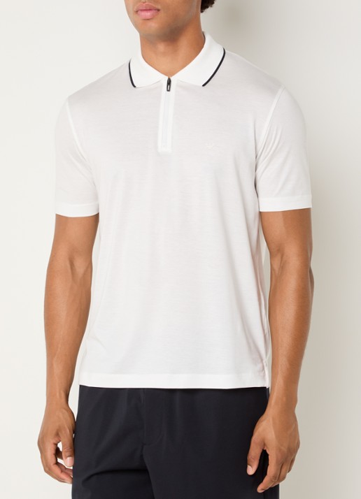 Armani Regular fit polo met halve rits - detail 4 wit