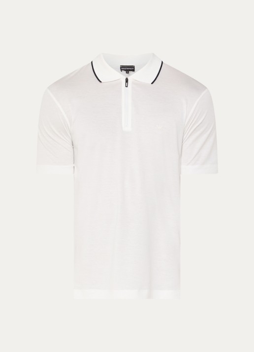 Armani Regular fit polo met halve rits - voorkant wit