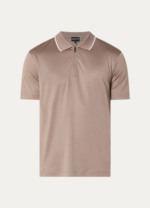 Armani Regular fit polo met halve rits - voorkant 2 lichtbruin