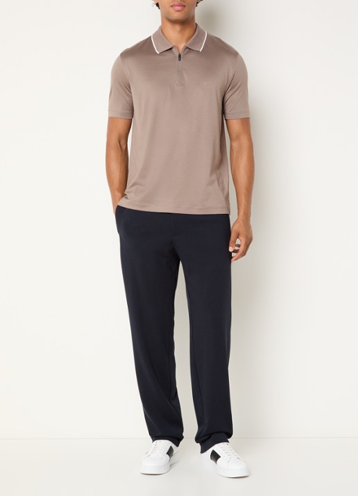 Armani Regular fit polo met halve rits - voorkant 3 lichtbruin