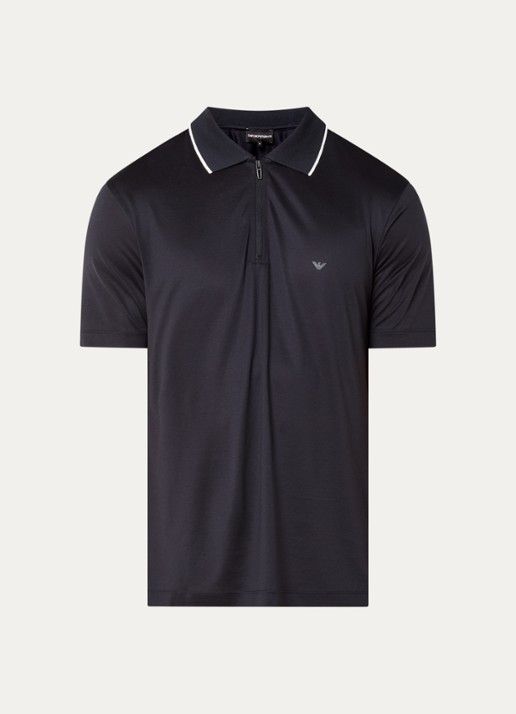 Armani Regular fit polo met halve rits - voorkant 2 donkerblauw