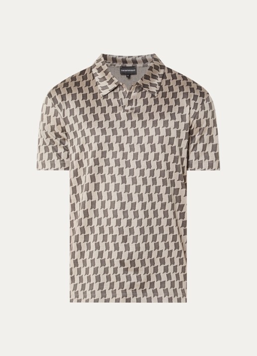 Armani Regular fit polo met jacquard dessin - voorkant 2 olijfgroen