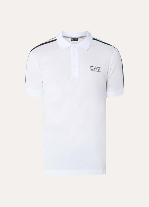 Armani Regular fit polo met logo- en backprint - voorkant 3 wit