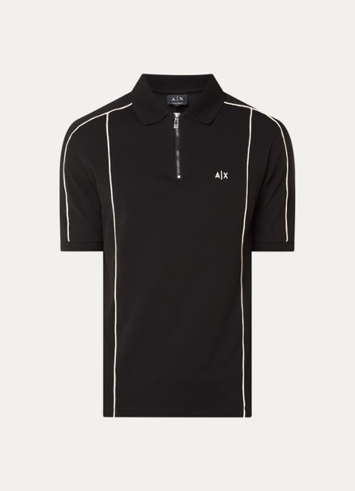 Armani Regular fit polo met logo en halve rits - voorkant zwart