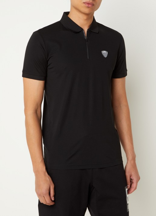 Armani Regular fit polo met logo en halve rits - detail 2 zwart