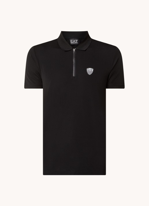 Armani Regular fit polo met logo en halve rits - voorkant 3 zwart