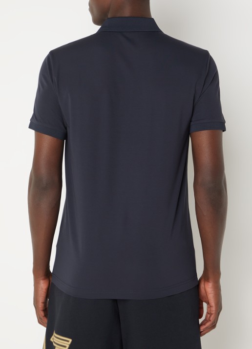 Armani Regular fit polo met logo en halve rits - achterkant royalblauw