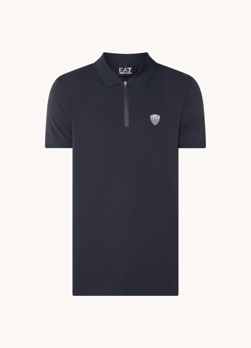 Armani Regular fit polo met logo en halve rits - voorkant 2 royalblauw