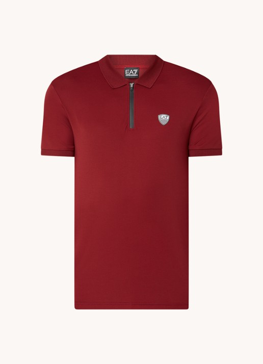 Armani Regular fit polo met logo en halve rits - voorkant kastanjebruin
