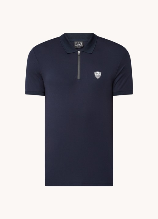Armani Regular fit polo met logo en halve rits - voorkant donkerblauw