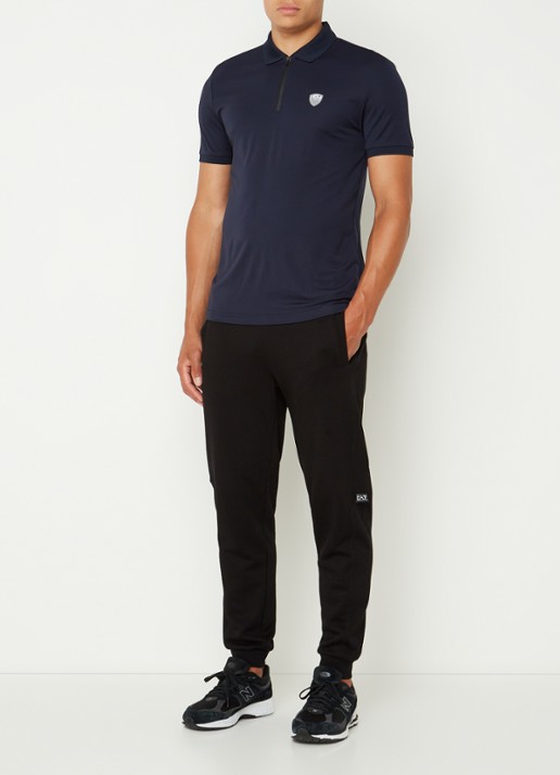 Armani Regular fit polo met logo en halve rits - voorkant 2 donkerblauw