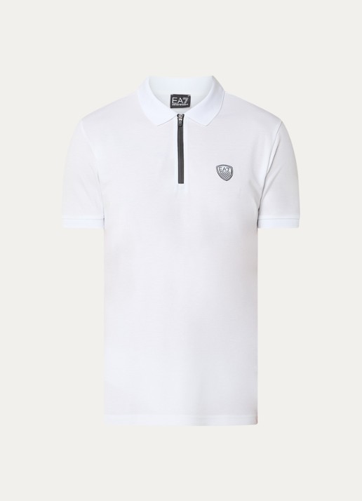 Armani Regular fit polo met logo en halve rits - voorkant 3 wit