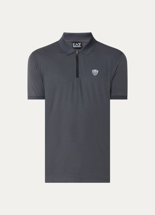 Armani Regular fit polo met logo en halve rits - voorkant 2 antraciet
